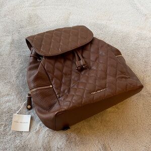 Vera Bradley Quilted Brown Leather Drawstring Backpack NWT